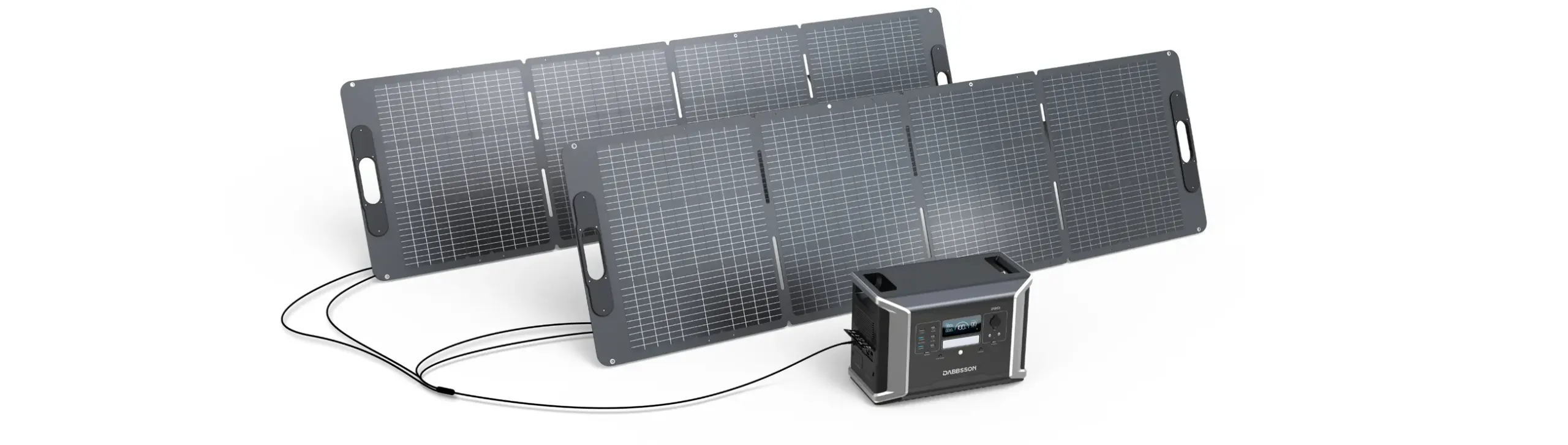 Dabbsson DBS1400 Pro mit zwei angeschlossenen Solarpanels